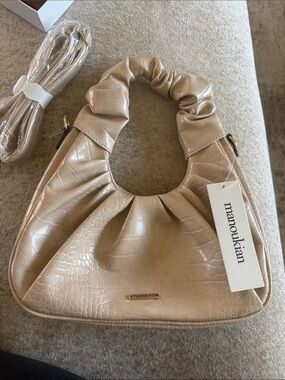 Nanoukian Beige Croc-Embossed Scrunch Handle Crossbody Bag